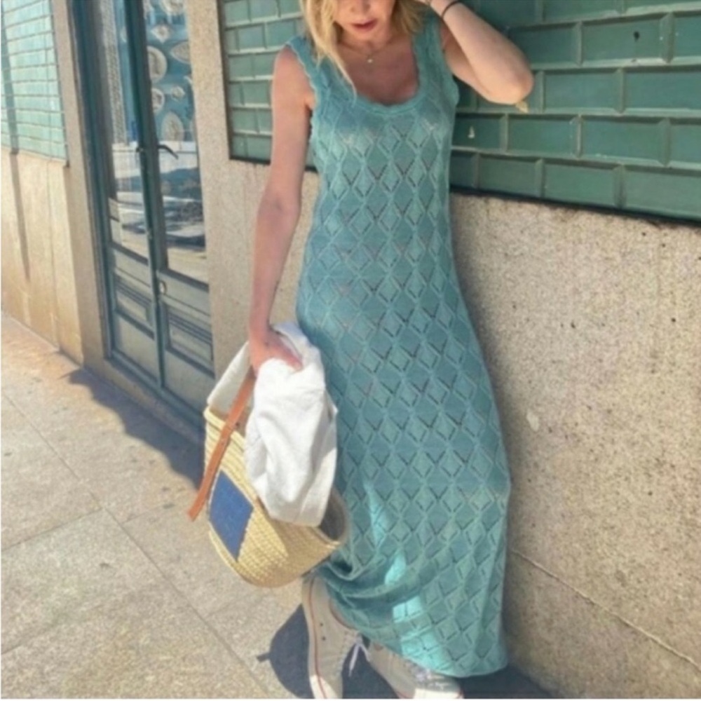 Zara Teal Textured Maxi Dress